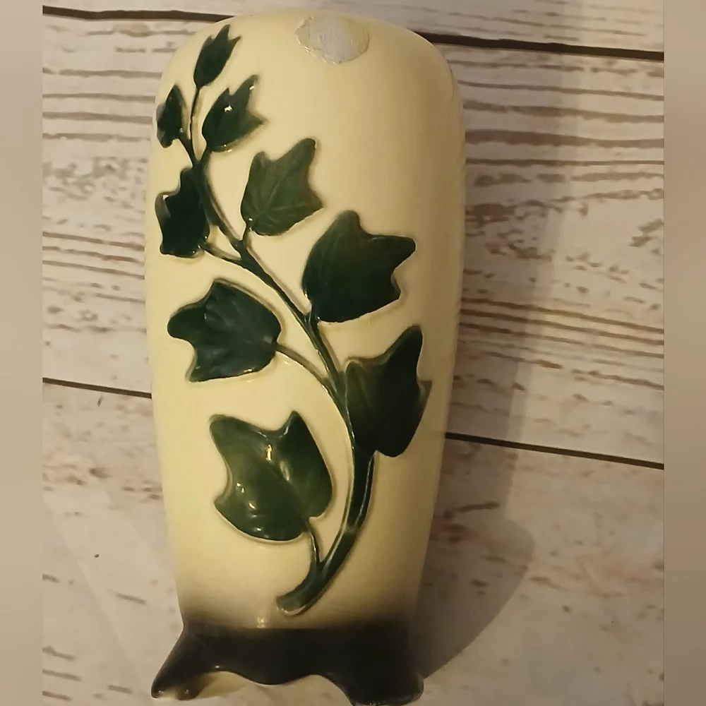 Royal Copley Vintage Footed Cream Vase with Green Ivy Design